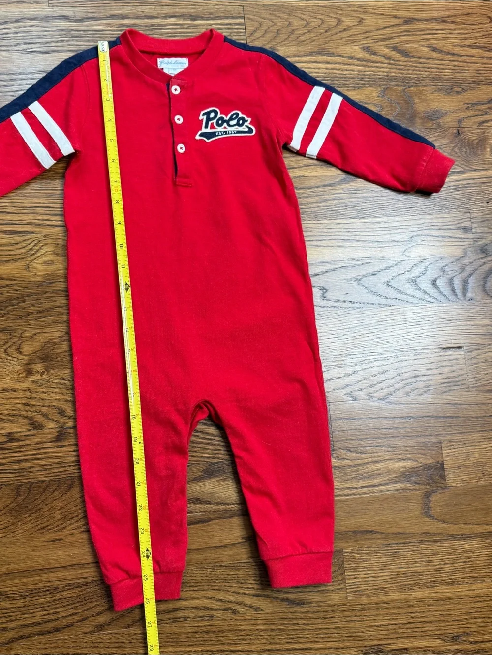 Ralph Lauren Boys Polo Red Baby Collegiate One-Piece Romper Navy / White 12 M